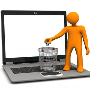 reimage system optimizers orange animation person throwing someting in the trash bin on laptop